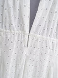Foridol White Beach Summer Dress Women Backless Cotton Lace Short Autumn Sundress Women Clothing Halter A-line Pleated Dress