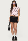 Women's summer fashion retro polka dot short-sleeved printed slim round neck top