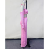 Sexy Knitted Sling Long Skirts Woman's Set Casual Slim Solid Lace Up Tube Tops Slit Skirt Sets Female Summer Beach Dress V6187