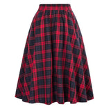 High Waist A-Line Skirt Women Midi Skirt Plaid Print Large Hem Design Autumn Winter Skirt Streetwear