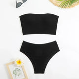sexy ribbed bandeau bikinis sets two pieces women plain thong high waist swimsuits female bathing suit swimwear tankini biquini