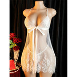 Summer Robe Morning Gown Sleeveless Tulle Sheer Nightgown Hot Women's Pajama Sets With Thongs Embroidered Nightdress Sexy Suit