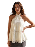 Women Solid Color Halter Top Sleeveless Tops Backless Lace Patchwork Summer Vest for Club Party