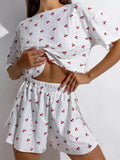 Summer Sleepwear Women's Two-pieces Pajamas Set Breathable Printing Casual Short Sleeved Tops and Shorts Sets Loungewear