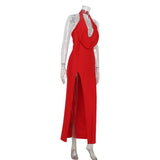 Ahagaga Fashion Sexy Women's Party Dresses Solid Swinging Collar High Split Sleeveless Maxi Slim Folds Blackless Vestidos Robes