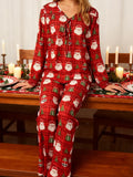 Women Christmas Pajamas Long Sleeve Tie-up V Neck Tops and Pants Loose Fall Winter Two Piece Loungewear