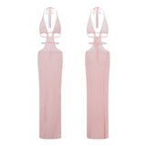 Women Sexy Club Beach Dresses Backless Knitted Dress Sleeveless Halter Hollow Out Bodycon Long Dress Summer