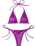 Sexy Satin Halter Brazilian Padded Bikini Female Swimsuit Women Swimwear Two-Pieces Bikini Set Bather Bathing Suit Swim V4966S