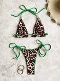 2026 Summer Leopard Print 3 Pieces Suit Swimwear Reversible Sexy Halter Lace-up Bikini Set Drawstring Skirt Cover Up Beachwear
