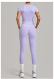 Women Tracksuit Yoga Sets Short Sleeve Slim Sports T Shirts Workout Clothes Outdoor Tight High Waist Pocket Pants Fitness Suits