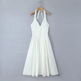 Foridol Summer Spring White Cotton Women's Dress Backless Halter Midi Party Dresses Elegant Vinatge A-line Vestidos 2025 New In