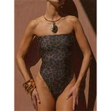 S - XL New Leopard Printed Bandeau Women Swimwear One Piece Swimsuit Female High Leg Cut Monokini Bather Bathing Suit Swim V8051