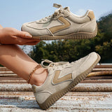 Comfortable Mixed Color Lace Up Tennis Sneakers Women Spring Anti Slip Soft Sole Flat Shoes Woman Round Toe Sports Walking Shoes