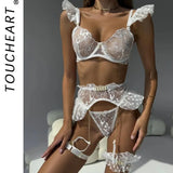 Toucheart 7PCS Women Sexy Lace See-through Hollow Out Interesting Underwear Garters Slim Backless Spaghetti Strap Sexy Mesh Set