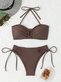 Halter Bandeau Bikinis 2026 Women Sexy Swimsuit Solid Padded High Waist Swimwear Female Bathers Bathing Swimming Swim Suit