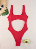 Sexy Hollow Out Thong Bikini 2026 Women Black Red Ribbed Backless Tummy Cut Out One Piece Swimsuit Beach Bathing Suit Swimwear