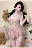 Sexy French Style Light Luxury Sexy With Chest Pads Pure Desire Floral Print Dress Backless Deep V Sleeveless Dress Elegant MO9K