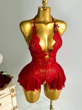 Elegant Lace Halter Neck Teddy Bodysuit With Bow Detail And Ruffled Hem Sexy Women's Lingerie