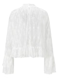 Womens Lace Floral Sheer Blouse Flare Long Sleeve Mock Neck Ruffle Peplum Hem Cropped Shirts Elegant Sexy Cover-ups Tops