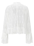 Womens Summer Sheer Shirts Flare Long Sleeve Mock Neck Lace Floral Tops Fashion Ruffled Peplum Hem Cropped T-shirts