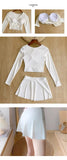 Split Swimsuit Women's Two-piece Solid Color Skirt Style Fairy Style Long Sleeved Sunscreen Sports Flat Pants Swimsuit