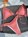 sexy rose red ruffles glitter halter tie bikinis sets two pieces women micro thong swimsuit female bathing suit swimwear biquini