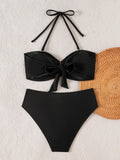 S - XL Metal Rings Halter Female Swimsuit High Waist Bikini Women Swimwear Two-pieces Bikini set Bather Bathing Suit Swim Lady