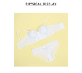 White Lace Bra Set for Women Push Up Mesh Chiffon Silk Like Underwire Adjustable Back Closure Bralette with Panties