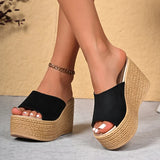 Summer 9Cm Chunky Heeled Slippers Women Plus Size 43 Peep Toe Platform Wedges Sandals Woman Casual High Heel Sandles Female