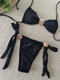 Metal Shell Halter Strappy High Cut Bikini Female Swimsuit Women Swimwear Two-pieces Bikini Set Bather Bathing Suit Swim Lady