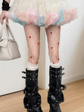 Women Heart Rhinestone Fishnet Tights Sweet Sheer Pantyhose Elastic Slim Fit Stocking Tights
