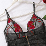 Toucheart Sexy Lace Mesh Transparent Underwear Women V-Neck Sexy Suspender Bodysuit With Zipper Exotic Sexy Printing Jumpsuit