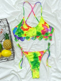 Sexy Bikini Women Swimwear Swimsuit Tie Dyed Colorful Print Cross Straps Bikinis Set Bathing Suit Beach Bikini Female Push Up