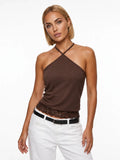 Women's Summer  Slim Fit Going Out Halter Tank Tops Lace Trim Hem Sleeveless Backless Vest