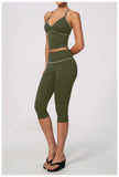 Summer Color Blocking Yoga Suit Women Tracksuit Hanging Neck V Neck Slim Sports Vest Tight Hip Lifting Capri Pants Fitness Sets