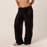 Women's trousers, fashionable and versatile, solid color, drawstring straight trousers, beach sun protection trousers
