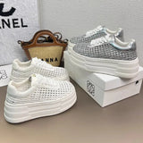 Women's Low Cut Breathable Hollow Out Sneakers Summer Fashion Casual Shoes Thick Bottom Lightweight Versatile