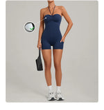 Womens Two Way Wear Bodysuit Sleeveless Yoga Stretch One Piece Romper Sexy Fitness Side Pockets Sportwears Bodysuit