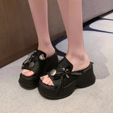 Metal Decor Chunky Platform Sandals Women 2026 Summer Open Toe High Heels Clogs Slippers Woman Bowknot Wedge Heel Sandles Female