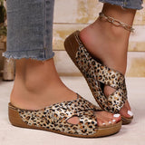 Plus Size 36-43 Leopard Print Sandals Women Summer 2025 Lightweight Wedges Slippers Woman Cross Band Thick Sole Slides Shoes