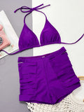 2026 Sexy Bikini Purple Hollow High Waist Halter Swimwear Swimsuit Women Bikinis Set Bathing Suit Beach Bikini Biquinis Feminino