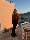 Sexy Glitter Backless Knitwear Tank Dress Sleeveless Slim Fishtail Dresses 2025 Women's Party Evening Vestidos Maxi Dress