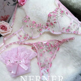 French Floral Bra Set Women | Sweet Sexy Sheer Mesh Lace, Transparent Underwear Set | Practical & Feminine MOYISU Sexy Panty Set