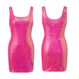 Women Sparkle Sequined Tank Dress Sleeveless U Neck Slim Fit Sexy Slit Mini Dress for Club Party Evening Summer