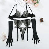 Toucheart 4 Piece Set Sexy Embroidered Lace Erotic Backless Lingerie For Women Mesh Patchwork Lace See-Through Sexy Lingerie Set