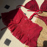 DEKA Micro Thong Bikini Set Sexy Lace Double-Layered 3 Pieces Swimsuit With Sexy Mesh Skirt Women Beach Swimwear