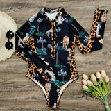 Women's Rashguard Zipper Long Sleeve Surfing Printed Swimsuit Women 2025 One Piece Bodysuit Push Up UV Protection Swimsuit Lady