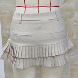 Pleated Mini Skirt for Women Summer Versatile Double Layered Hem Decorative Belt Short Skirts Trendy Mini Skirts for Daily Wear