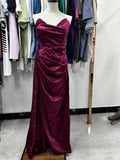 Elegant Strapless Solid Evening Gown Chic Satin Corset Dress for Women V-neck Split Blue Long Dress Lady Summer Party Dress up
