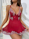 Sexy Nightgown Women Sleepwear Dress Sling Elegant Costume Embroidered nightdress Pajama Set With Thongs Baby Doll